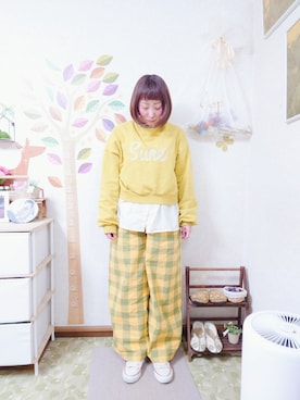 「POU DOU DOU（プードゥドゥ）のアイテム（スウェット）」を使った、ユーリさん（レディース・152cm）の春コーディネート