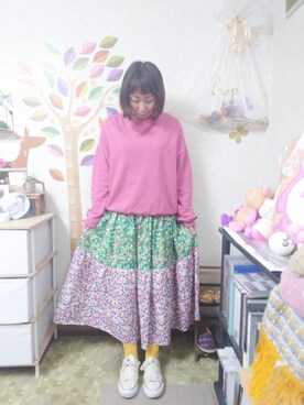 「POU DOU DOU（プードゥドゥ）のアイテム（スウェット）」を使った、ユーリさん（レディース・152cm）の春コーディネート