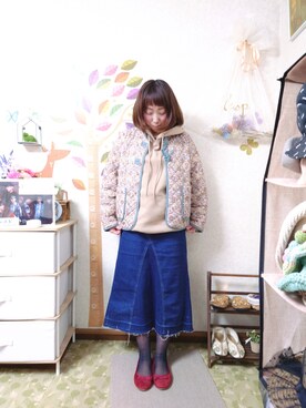 「niko and...（ニコアンド）のアイテム（ノーカラージャケット）」を使った、ユーリさん（レディース・152cm）の春コーディネート