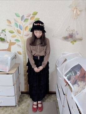 「GU（ジーユー）のアイテム（バレエシューズ、レッド系）」を使った、ユーリさん（レディース・152cm）の秋コーディネート