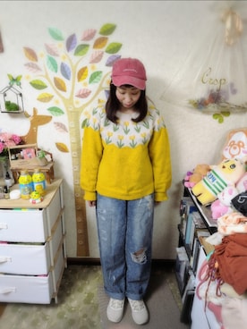 「しまむら（シマムラ）のアイテム（デニムパンツ）」を使った、ユーリさん（レディース・152cm）の秋コーディネート