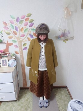 「POU DOU DOU（プードゥドゥ）のアイテム（チェスターコート）」を使った、ユーリさん（レディース・152cm）の冬コーディネート