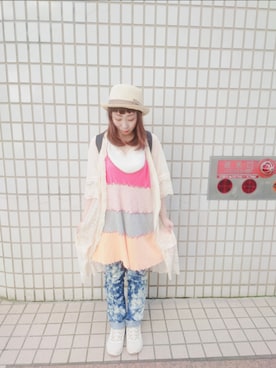 「PUMA（プーマ）のPUMA プーマ W SOFTRIDE REMI STARDUST SOFTRIDE REMI スターダスト 379831 ABC-MART限定 *02GRANOLA（スニーカー）」を使った、ユーリさん（レディース・152cm）の夏コーディネート