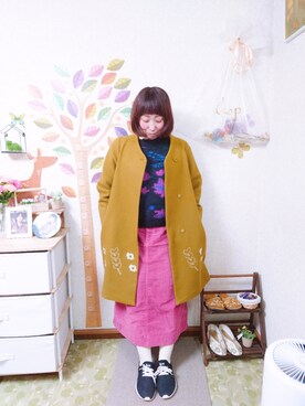 「POU DOU DOU（プードゥドゥ）のアイテム（チェスターコート）」を使った、ユーリさん（レディース・152cm）の冬コーディネート