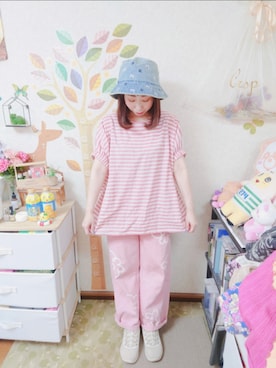 「アイテム（帽子）」を使った、ユーリさん（レディース・152cm）の夏コーディネート