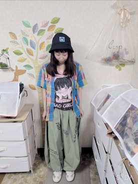 「古着のアイテム（シャツ/ブラウス、ブルー系）」を使った、ユーリさん（レディース・152cm）の夏コーディネート