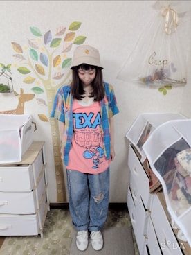 「古着のアイテム（シャツ/ブラウス、ブルー系）」を使った、ユーリさん（レディース・152cm）の夏コーディネート