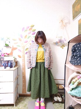 「POU DOU DOU（プードゥドゥ）のアイテム（スウェット）」を使った、ユーリさん（レディース・152cm）の春コーディネート