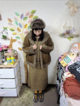 「アイテム（ムートンコート）」を使った、ユーリさん（レディース・152cm）の冬コーディネート