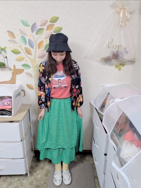 「古着のアイテム（ジャケット/アウター、その他）」を使った、ユーリさん（レディース・152cm）の夏コーディネート