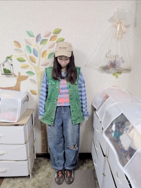 「アイテム（ベスト、グリーン系）」を使った、ユーリさん（レディース・152cm）の秋コーディネート