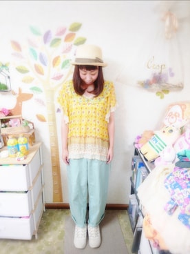 「PUMA（プーマ）のPUMA プーマ W SOFTRIDE REMI STARDUST SOFTRIDE REMI スターダスト 379831 ABC-MART限定 *02GRANOLA（スニーカー）」を使った、ユーリさん（レディース・152cm）の夏コーディネート