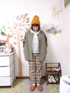 「Crisp（クリスプ）のアイテム（ノーカラージャケット）」を使った、ユーリさん（レディース・152cm）の冬コーディネート