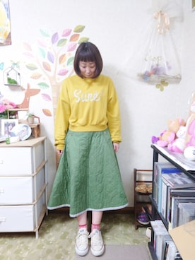 「POU DOU DOU（プードゥドゥ）のアイテム（スウェット）」を使った、ユーリさん（レディース・152cm）の春コーディネート