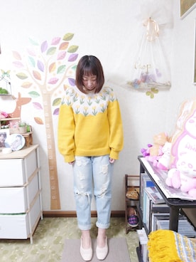 「MERLOT（メルロー）のチューリップニット（ニット/セーター）」を使った、ユーリさん（レディース・152cm）の秋コーディネート