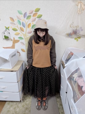 「古着のアイテム（裙子、ブラック系）」を使った、ユーリさん（レディース・152cm）の春コーディネート