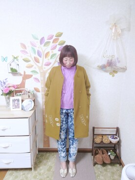 「POU DOU DOU（プードゥドゥ）のアイテム（チェスターコート）」を使った、ユーリさん（レディース・152cm）の冬コーディネート