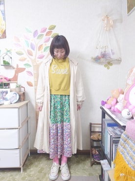 「POU DOU DOU（プードゥドゥ）のアイテム（スウェット）」を使った、ユーリさん（レディース・152cm）の春コーディネート