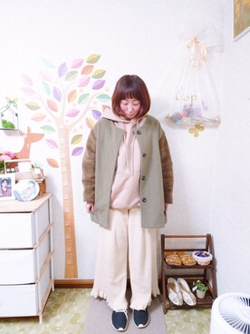 「Crisp（クリスプ）のアイテム（ノーカラージャケット）」を使った、ユーリさん（レディース・152cm）の冬コーディネート