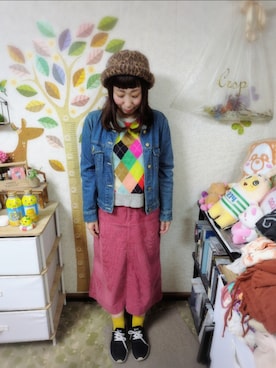 「アイテム（ハット）」を使った、ユーリさん（レディース・152cm）の秋コーディネート
