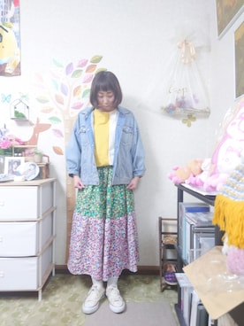 「POU DOU DOU（プードゥドゥ）のアイテム（スウェット）」を使った、ユーリさん（レディース・152cm）の春コーディネート