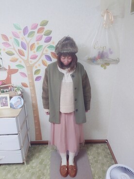 「Crisp（クリスプ）のアイテム（ノーカラージャケット）」を使った、ユーリさん（レディース・152cm）の冬コーディネート