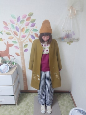 「POU DOU DOU（プードゥドゥ）のアイテム（チェスターコート）」を使った、ユーリさん（レディース・152cm）の冬コーディネート