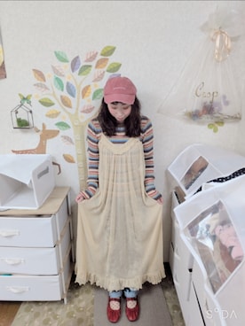 「GU（ジーユー）のアイテム（芭蕾舞鞋、レッド系）」を使った、ユーリさん（レディース・152cm）の春コーディネート