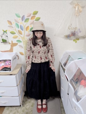 「古着のアイテム（スカート、ブラック系）」を使った、ユーリさん（レディース・152cm）の夏コーディネート