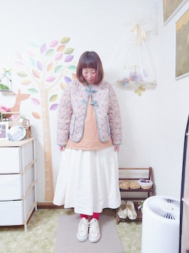 「niko and...（ニコアンド）のアイテム（ノーカラージャケット）」を使った、ユーリさん（レディース・152cm）の春コーディネート
