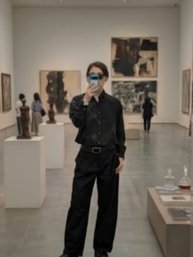 「GU（ジーユー）のアイテム（チノパンツ、ブラック系）」を使った、sara923さん（レディース・173cm）の秋コーディネート