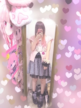 「SHEINのアイテム（Tシャツ/カットソー、ピンク系）」を使った、りりり0625さん（レディース・163cm）の夏コーディネート