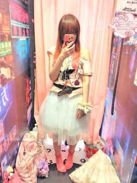 「SHEINのアイテム（Tシャツ/カットソー、ピンク系）」を使った、りりり0625さん（レディース・163cm）の夏コーディネート
