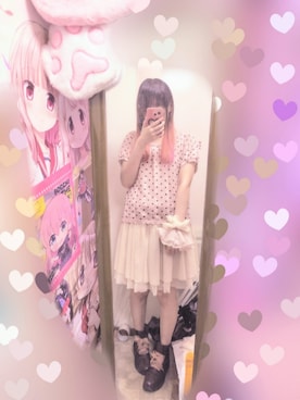 「axes femme（アクシーズファム）のアイテム（Tシャツ/カットソー、ピンク系）」を使った、りりり0625さん（レディース・163cm）の夏コーディネート