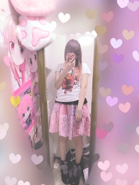 「RNA（アールエヌエー）のアイテム（Tシャツ/カットソー、ホワイト系）」を使った、りりり0625さん（レディース・163cm）の夏コーディネート