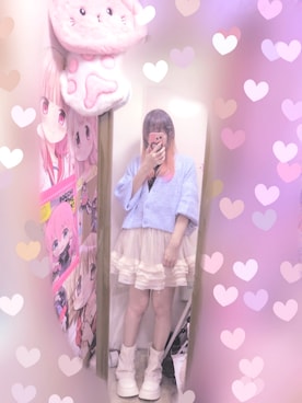 「GRL（グレイル）のアイテム（カーディガン/ボレロ、ブルー系）」を使った、りりり0625さん（レディース・163cm）の春コーディネート