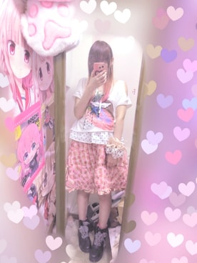「メルカリのアイテム（Tシャツ/カットソー、ホワイト系）」を使った、りりり0625さん（レディース・163cm）の夏コーディネート