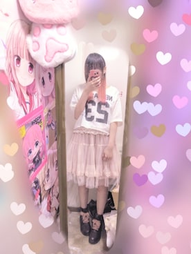 「WEGO（ウィゴー）のアイテム（Tシャツ/カットソー、ホワイト系）」を使った、りりり0625さん（レディース・163cm）の春コーディネート