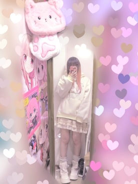 「temuのアイテム（パーカー、ホワイト系）」を使った、りりり0625さん（レディース・163cm）の春コーディネート