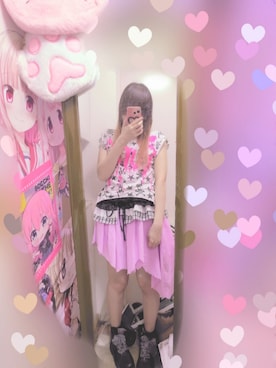 「メルカリのアイテム（Tシャツ/カットソー、ホワイト系）」を使った、りりり0625さん（レディース・163cm）の夏コーディネート