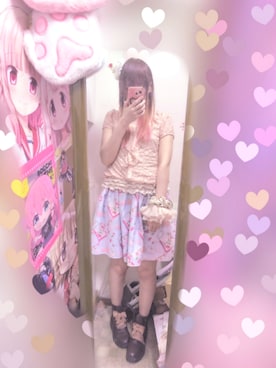 「メルカリのアイテム（シャツ/ブラウス、ピンク系）」を使った、りりり0625さん（レディース・163cm）の夏コーディネート