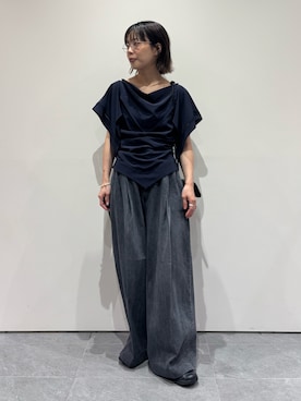 「FETICO（フェティコ）の【FETICO/フェティコ】別注 SCARF BLOUSE/スカーフブラウス（シャツ/ブラウス、ブルー系）」を使った、THE TOKYO WOMENSさん（レディース・152cm）の夏コーディネート
