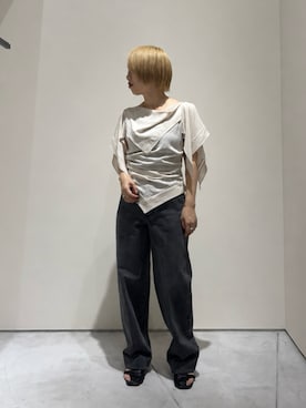 「FETICO（フェティコ）の【FETICO/フェティコ】別注 SCARF BLOUSE/スカーフブラウス（シャツ/ブラウス、ホワイト系）」を使った、THE TOKYO WOMENSさん（レディース・152cm）の夏コーディネート