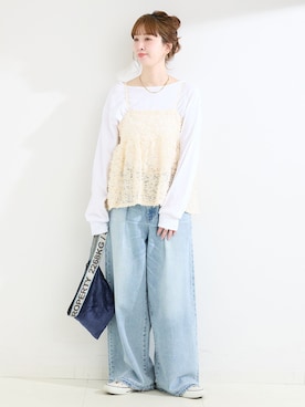 「B.C STOCK（ベーセーストック）のウォッシャブル / DU JOUR / デュ ジュール PEG TUCK JEAN（デニムパンツ、ブルー系）」を使った、 Kanakoさん（レディース・163cm）の秋コーディネート