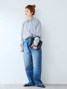 「B.C STOCK（ベーセーストック）のMODERN CHECK SHIRTS（シャツ/ブラウス、ホワイト系）」を使った、 Kanakoさん（レディース・163cm）の秋コーディネート