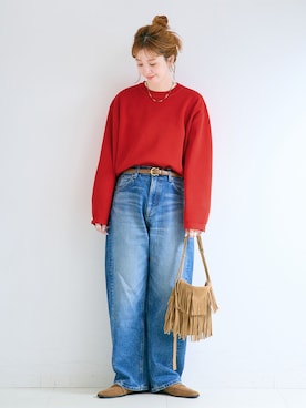 「Lee（リー）のウォッシャブル / LEE / リー 別注 DADDY PANTS（デニムパンツ、ブルー系）」を使った、 Kanakoさん（レディース・163cm）の秋コーディネート