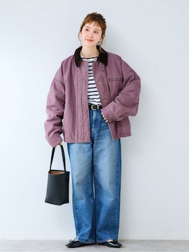 「アイテム（その他アウター、パープル系）」を使った、 Kanakoさん（レディース・163cm）の秋コーディネート