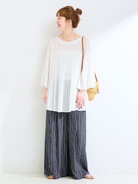「アイテム（つなぎ/オールインワン、ブルー系）」を使った、 Kanakoさん（レディース・163cm）の夏コーディネート