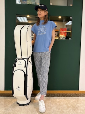 「adabat（アダバット）の【吸水速乾】UVメッセージロゴモックT（Tシャツ/カットソー、ブルー系）」を使った、sioさん（レディース・165cm）の夏コーディネート