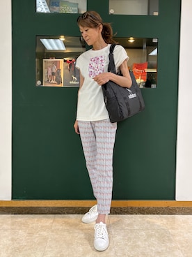 「adabat（アダバット）の接触冷感/抗菌防臭/消臭 アイスクリアコットンチュニックT（Tシャツ/カットソー、ホワイト系）」を使った、sioさん（レディース・165cm）の夏コーディネート